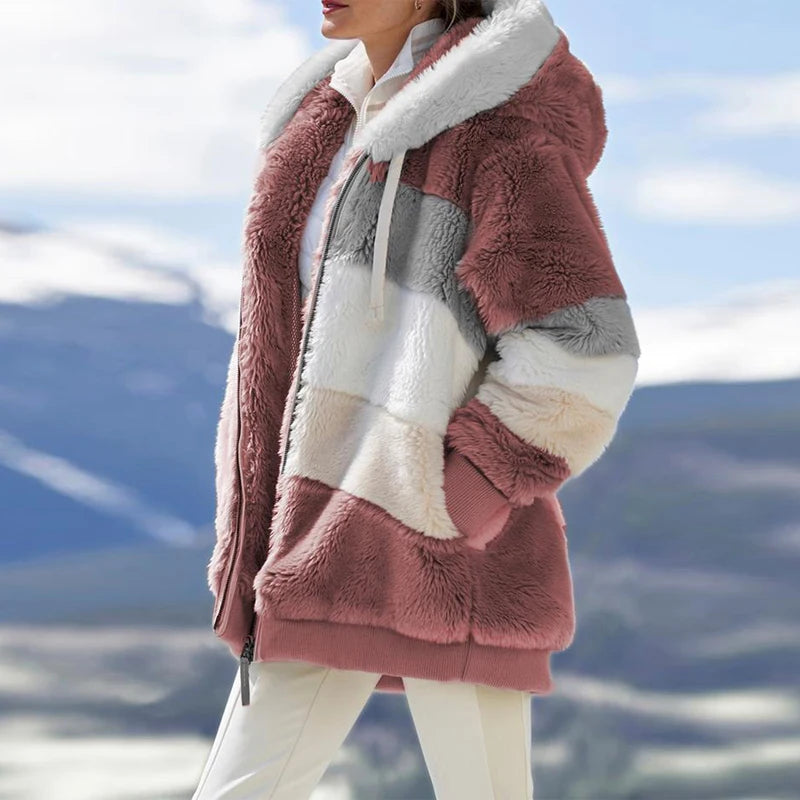 Oversized Jacket for Women Coat 2025 Autumn Winter Warm Plush Pocket Hooded Streetwear Loose Lady Zipper Cashmere Outerwear Coat K's Collection Store