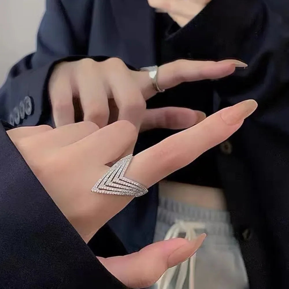 Women's Layered V-Shaped Zircon Ring K's Collection Store