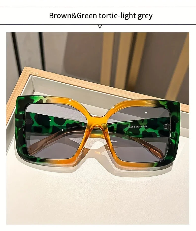 2025 Oversized Square Fashion Sunglasses with Gradient Lenses - Chic Tortoiseshell & Leopard Print Frames Anti-Glare PC Material K's Collection Store