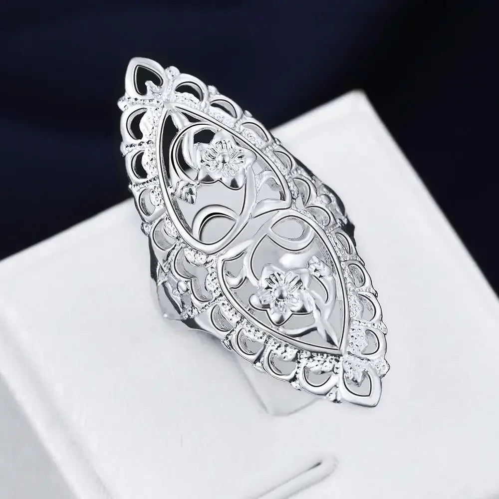 Cute nice 925 Sterling Silver fine Retro Hollow wide flower Rings For Women Fashion Party Charm wedding  Jewelry Gifts K's Collection Store