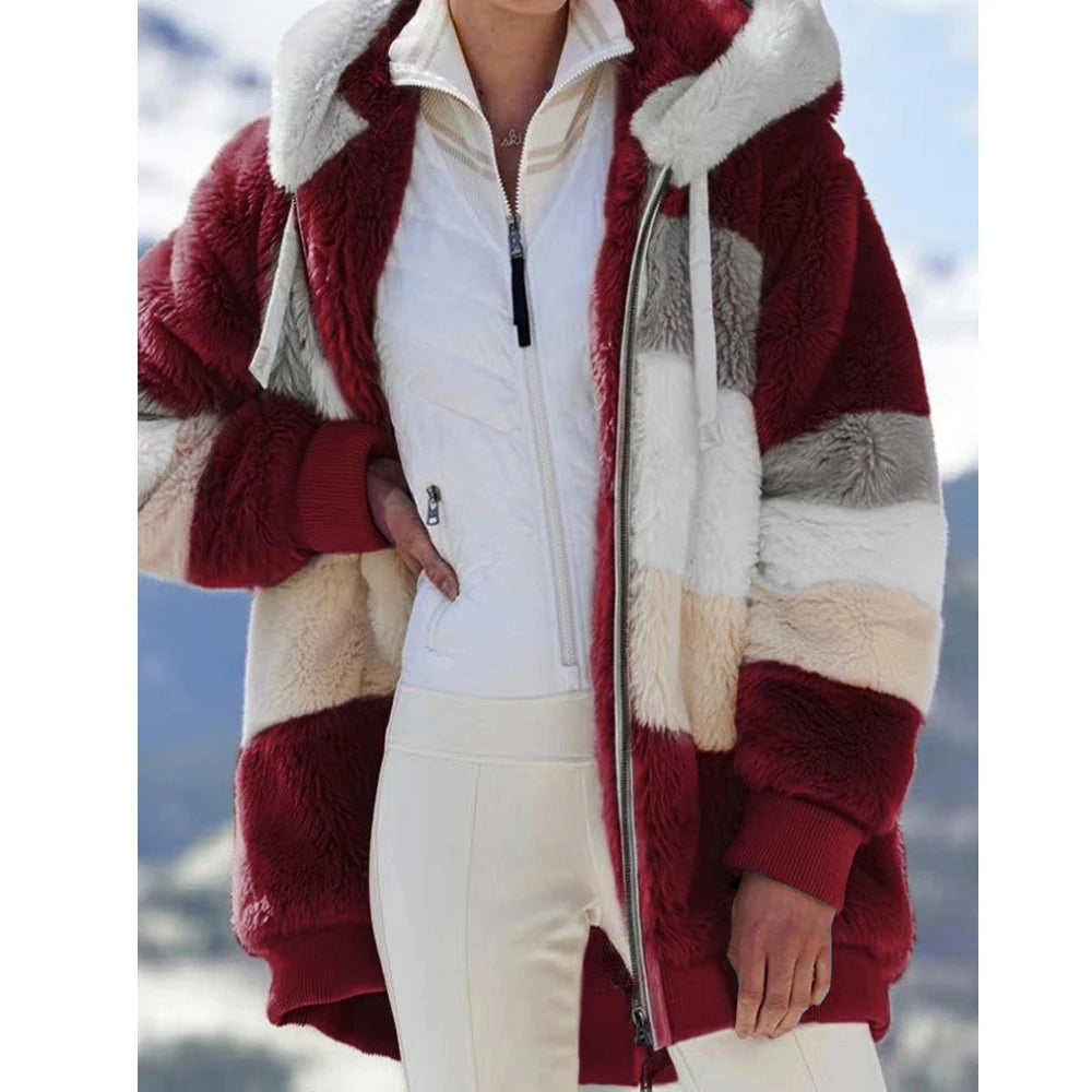 Oversized Jacket for Women Coat 2025 Autumn Winter Warm Plush Pocket Hooded Streetwear Loose Lady Zipper Cashmere Outerwear Coat K's Collection Store