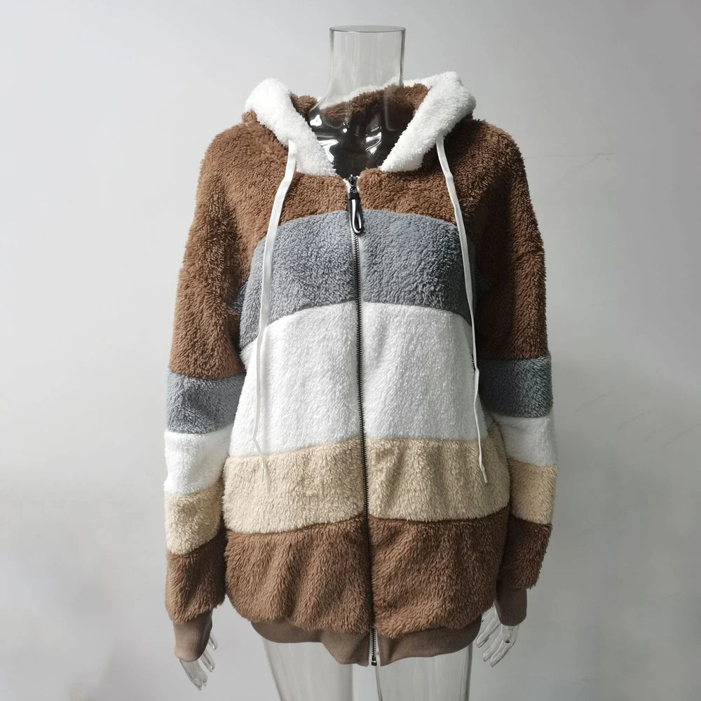 Oversized Jacket for Women Coat 2025 Autumn Winter Warm Plush Pocket Hooded Streetwear Loose Lady Zipper Cashmere Outerwear Coat K's Collection Store