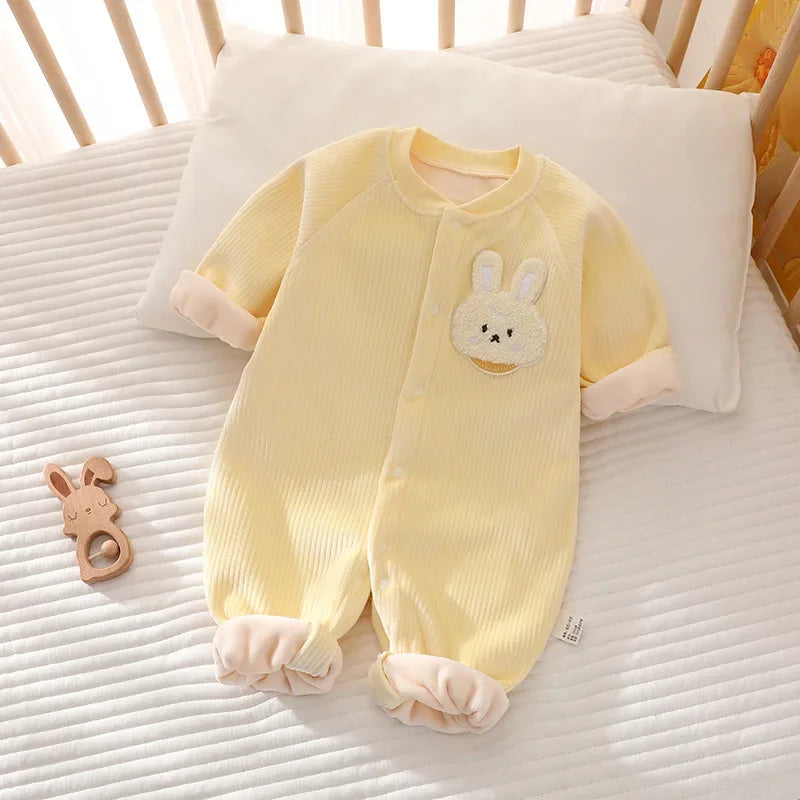Winter Baby Jumpsuit Long Sleeves and Long Pants Warm Double-faced Fleece Cartoon Design for Boys Girls Bodysuit K's Collection Store