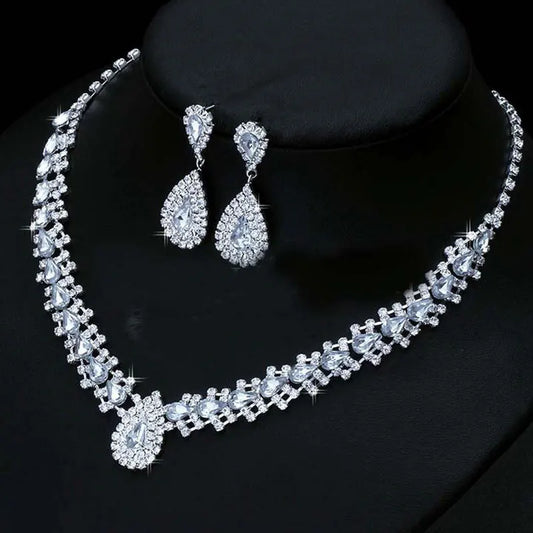 Luxurious Wedding Jewelry Sets for Bridal Bridesmaid Jewelery Drop Earring Necklace Austria Crystal Wholesale Gift K's Collection Store