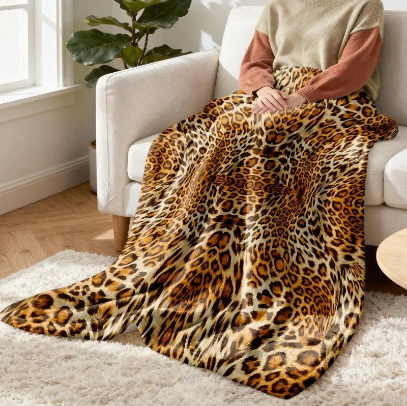 1PC Throw Leopard pattern arts Cow skin pattern Flannel Blanket Thin Throw Soft Warm Blankets Festival Gifts for all season use K's Collection Store