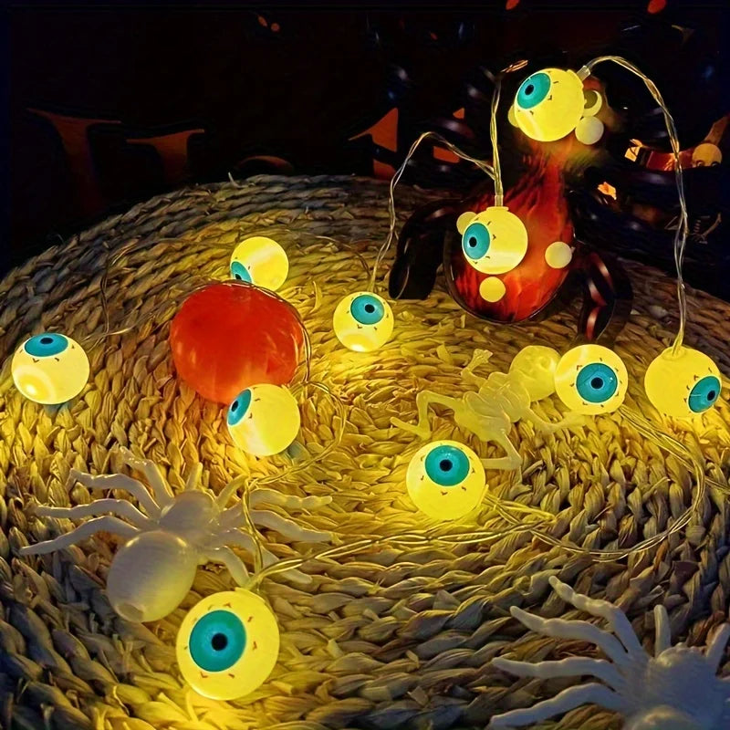 Glow Horror Eyeball Halloween String Lights Battery Powered Waterproof Atmosphere Lamp For Home Holiday Party Spooky Wall Decor K's Collection Store