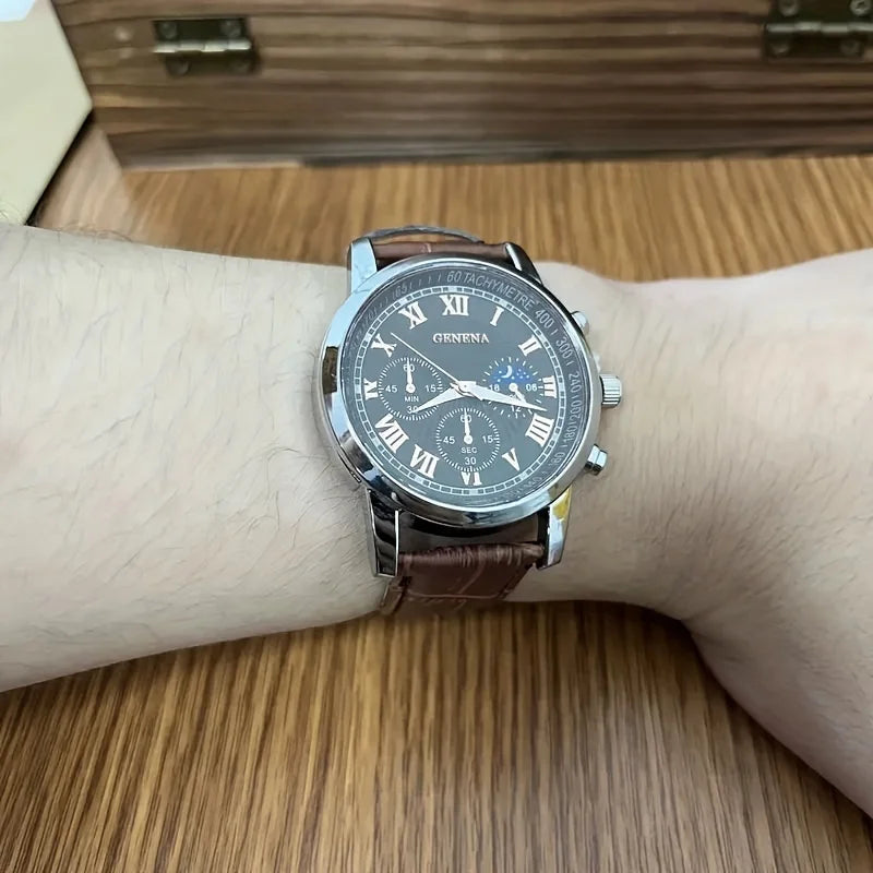 GENEVA High Quality Men's Luxury Belt Fashion Quartz Watch Men Round Business Student Sport Waterproof Glow Clock K's Collection Store