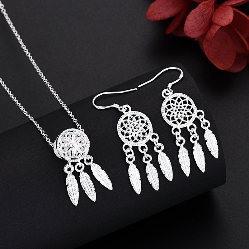 JewelryTop Fine 925 Sterling Silver Charm Necklace Earring Jewelry for Women Retro Set Wedding Gift TRENDY K's Collection Store