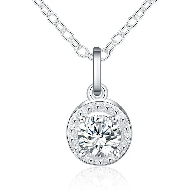 4pcs Jewelry Set Necklace Ring Earrings Female Models Light Luxury Style Brass With Zirconia Bright Silver Plated Jewelry K's Collection Store
