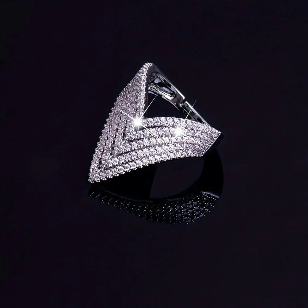 Women's Layered V-Shaped Zircon Ring K's Collection Store