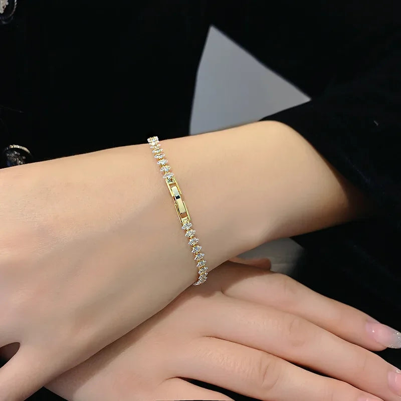 Luxury Roman Crystal Geometric Chain Bracelets for Women Trendy Goth Full Rhinestone Marquise Charm Bracelet Wed Jewelry Gift K's Collection Store