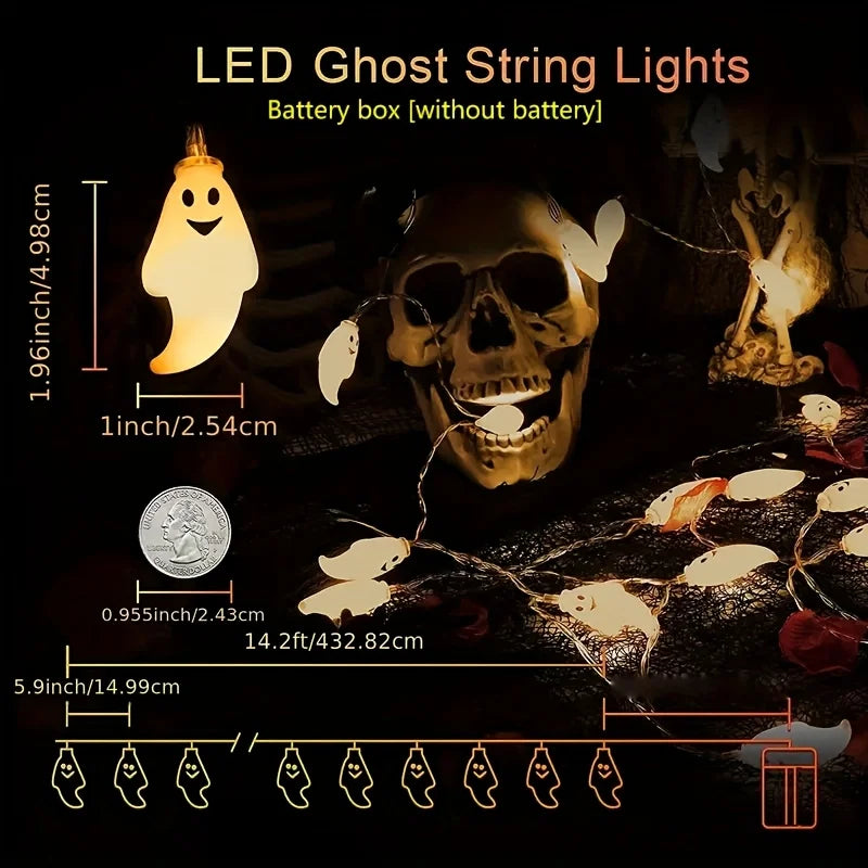 Halloween Ghost Shape LED Fairy Lights Battery Operated Spooky Glow String Horror Decor Prop For Home Holidays Party Decor Lamp K's Collection Store