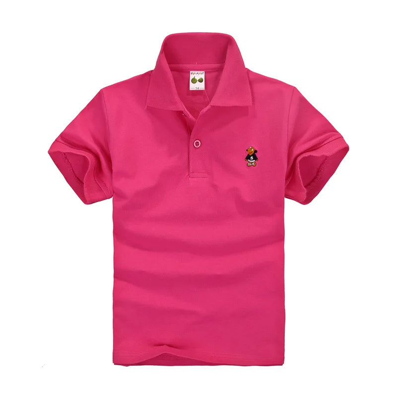Boys short-sleeve polo shirt, pink with button placket and small chest logo