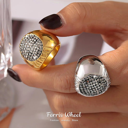 Luxury Shiny Rhinestones Beautiful Rings for Women Gold Plated Waterproof Stainless Steel Ring Exaggerate Finger Jewelry Gift K's Collection Store