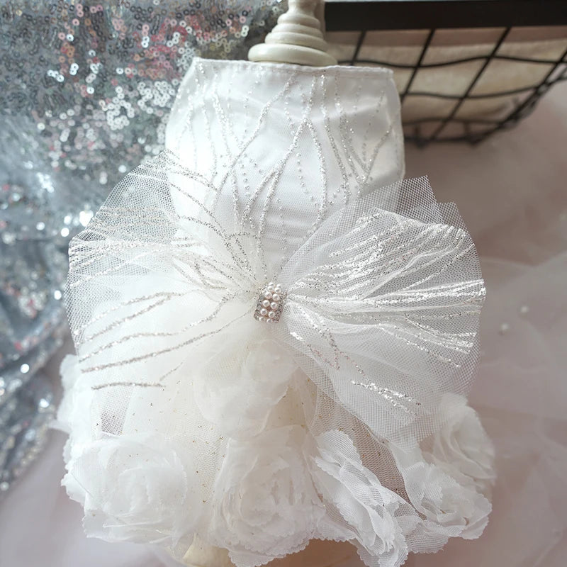 Luxury Designer Puppy Dress for Bride White Pink Girl Dog Wedding Outfit Formal Costume with Lace Rose Flower Small Dog Clothing K's Collection Store
