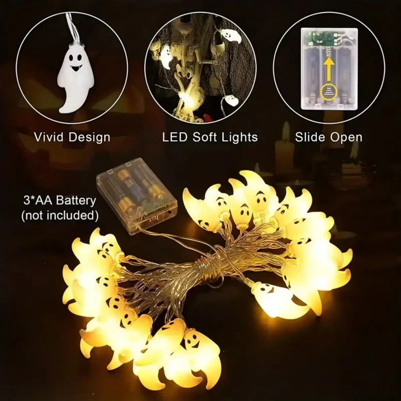 Halloween Ghost Shape LED Fairy Lights Battery Operated Spooky Glow String Horror Decor Prop For Home Holidays Party Decor Lamp K's Collection Store