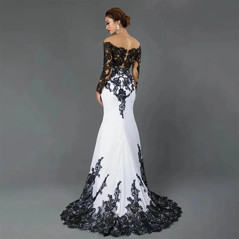 Customized Elegant Black Lace Long Sleeve Mermaid Evening Dresses Sweep Train Formal Party Dress for Women Prom Gowns 2025 K's Collection Store