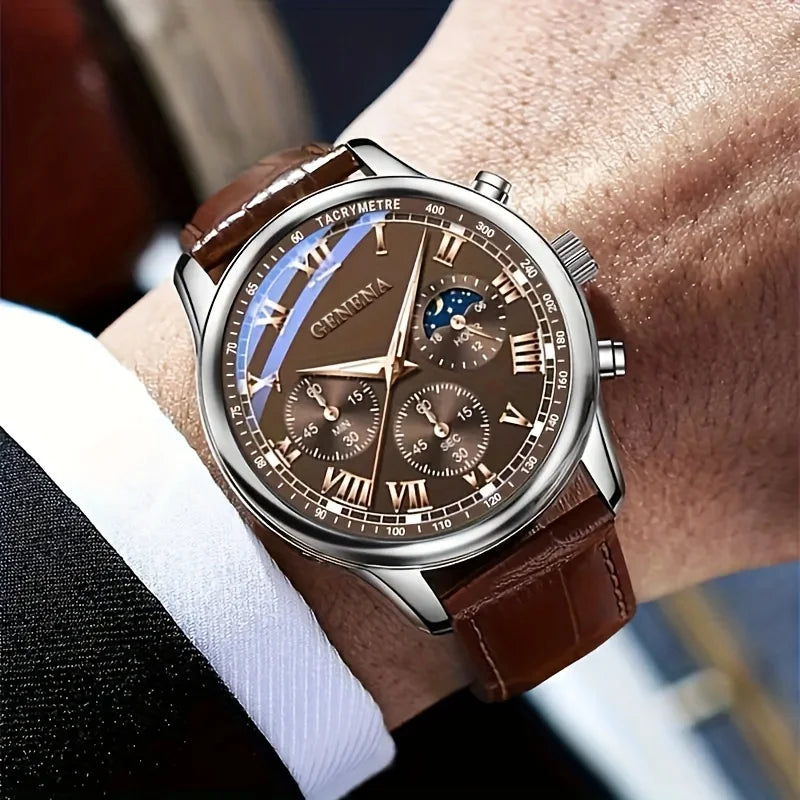 GENEVA High Quality Men's Luxury Belt Fashion Quartz Watch Men Round Business Student Sport Waterproof Glow Clock K's Collection Store