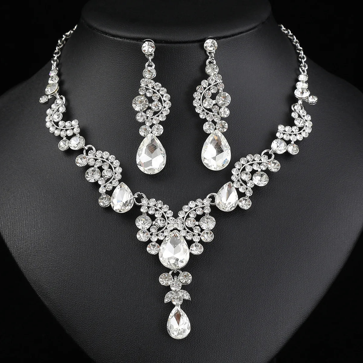 2pcs/set Jewelry Sets Women Blue Elegant Waterdrop Rhinestone Pendant Necklace stud Earrings Wedding Dress Bridal Jewelry Set K's Collection Store