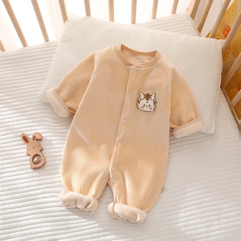 Winter Baby Jumpsuit Long Sleeves and Long Pants Warm Double-faced Fleece Cartoon Design for Boys Girls Bodysuit K's Collection Store