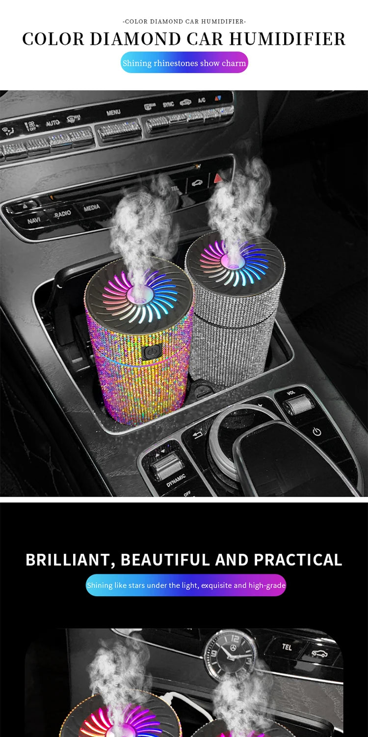Luxury Diamond Car Diffuser Humidifier with LED Light Auto Air Purifier Aromatherapy Diffuser Air Freshener Car Accessories K's Collection Store