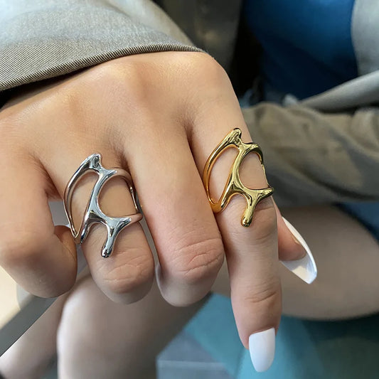 Gold Color Vintage Irregular Pleated Open Ring for Women Men Punk Liquid Metal Style Finger Y2K Accessories Fashion Jewelry K's Collection Store