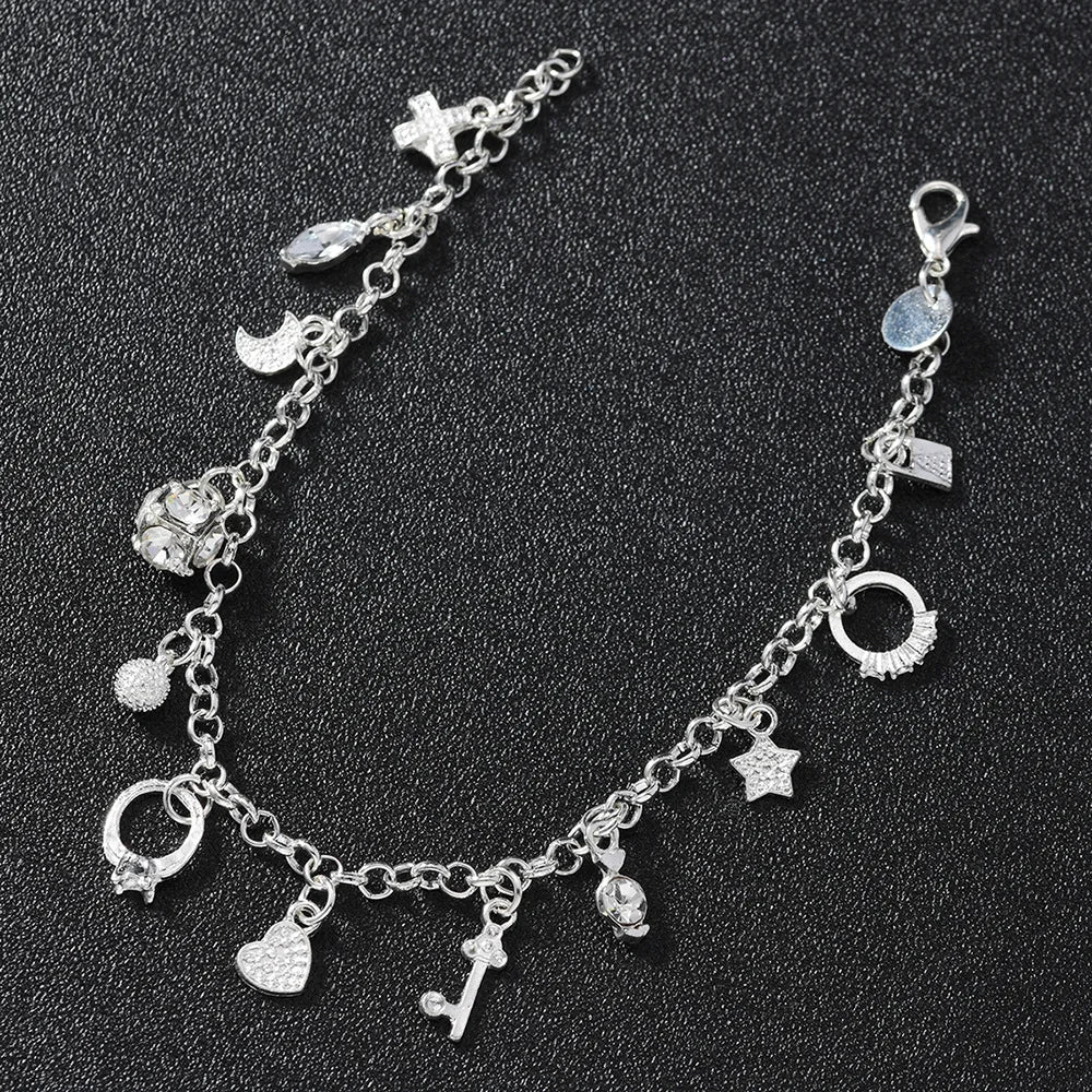 Bracelet European and American Silver Fashion Thirteen Pendant Bracelet Women's Multi-Element Jewelry Simple Style Bracelet Whol K's Collection Store
