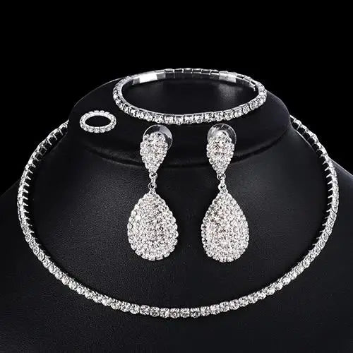 Wedding Bridal Jewelry Set String of Pearls Prom Silver Color Crystal Bracelet Necklace Earrings for Women jewellery sets K's Collection Store