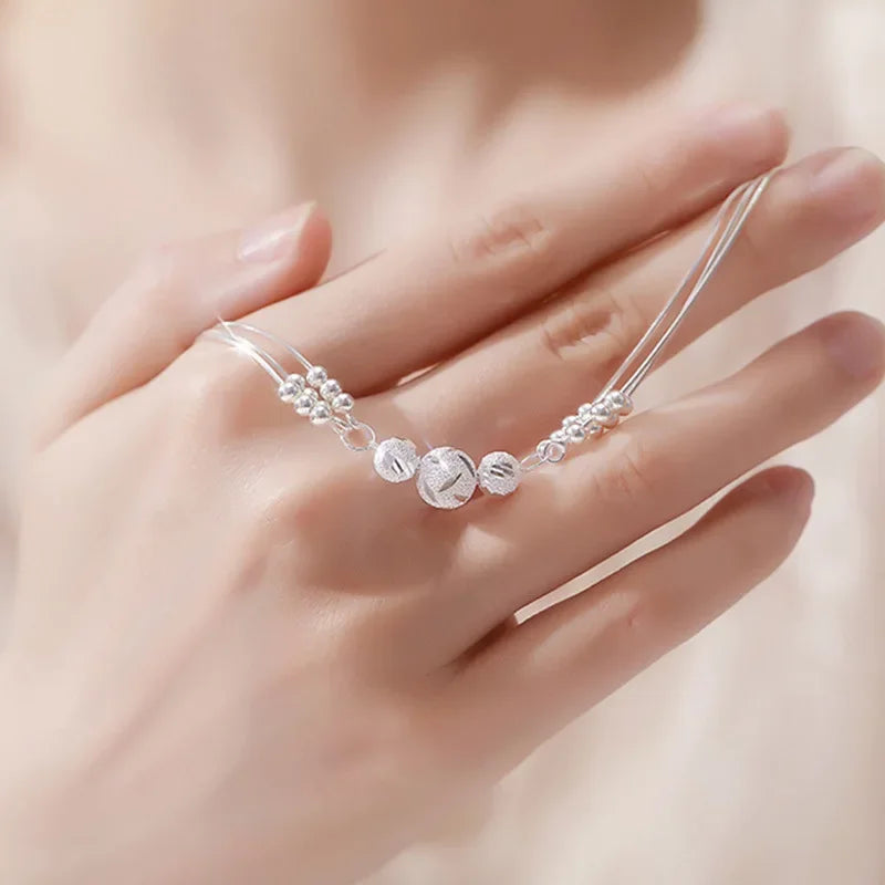 Fine 925 Sterling Silver Bead Charm Bracelet For Women Girls Lady cute Wedding Party Bohemian Fashion Jewelry Gift noble y2k K's Collection Store