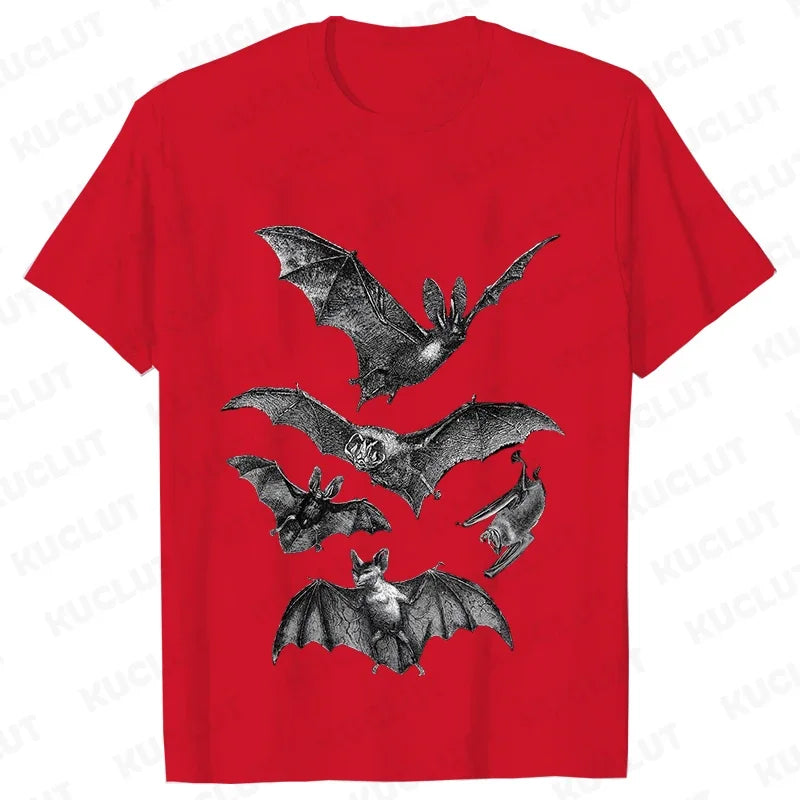 Gothic T Shirts for Men Witchy Clothing Goth Dark Grunge T-shirt Aesthetic Halloween Vampire Bat Vintage Clothes Short Sleeve K's Collection Store