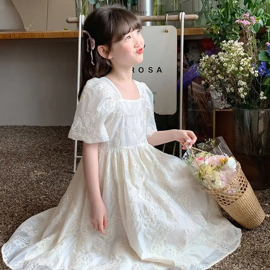 Kids Dresses Teenage White Wedding Party Lace Girl Dress Puff Sleeve Children Carnival Spring Autumn 4 6 7 9 10 12 Years Clothes K's Collection Store