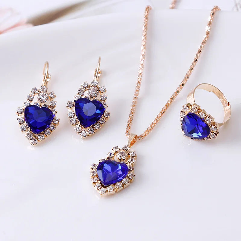 Jewelry Sets Women Wedding Jewelry Set for Brides Gold-Color Zirconia Earring Pendant Necklace Ring Sets K's Collection Store