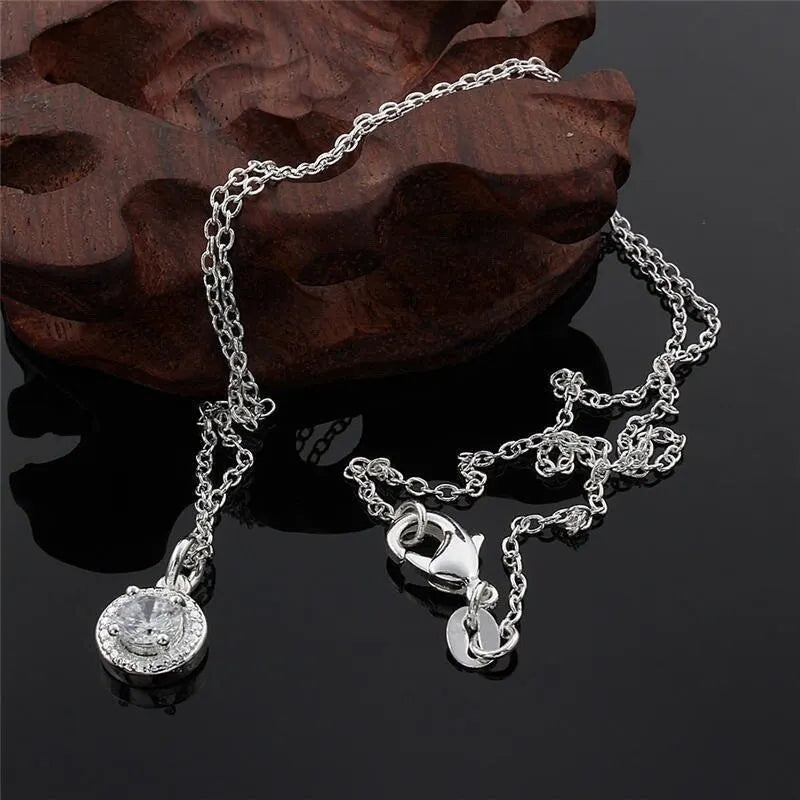 4pcs Jewelry Set Necklace Ring Earrings Female Models Light Luxury Style Brass With Zirconia Bright Silver Plated Jewelry K's Collection Store