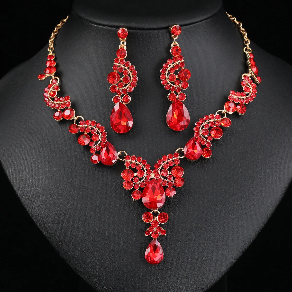 2pcs/set Jewelry Sets Women Blue Elegant Waterdrop Rhinestone Pendant Necklace stud Earrings Wedding Dress Bridal Jewelry Set K's Collection Store