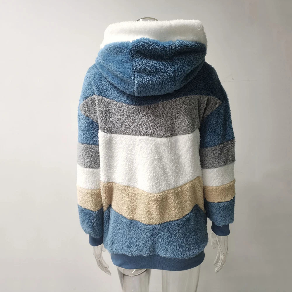 Oversized Jacket for Women Coat 2025 Autumn Winter Warm Plush Pocket Hooded Streetwear Loose Lady Zipper Cashmere Outerwear Coat K's Collection Store