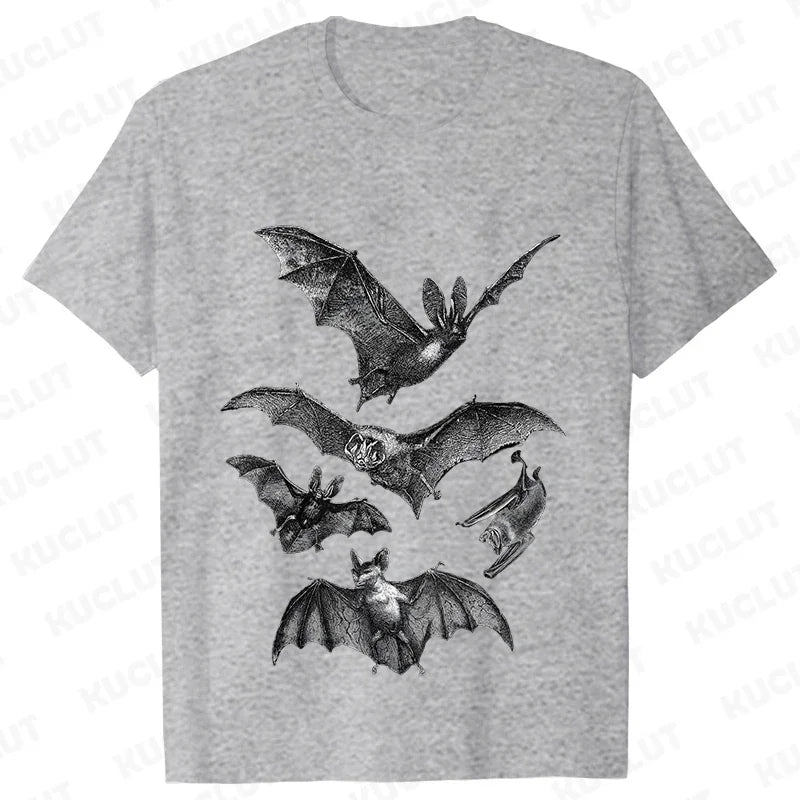 Gothic T Shirts for Men Witchy Clothing Goth Dark Grunge T-shirt Aesthetic Halloween Vampire Bat Vintage Clothes Short Sleeve K's Collection Store