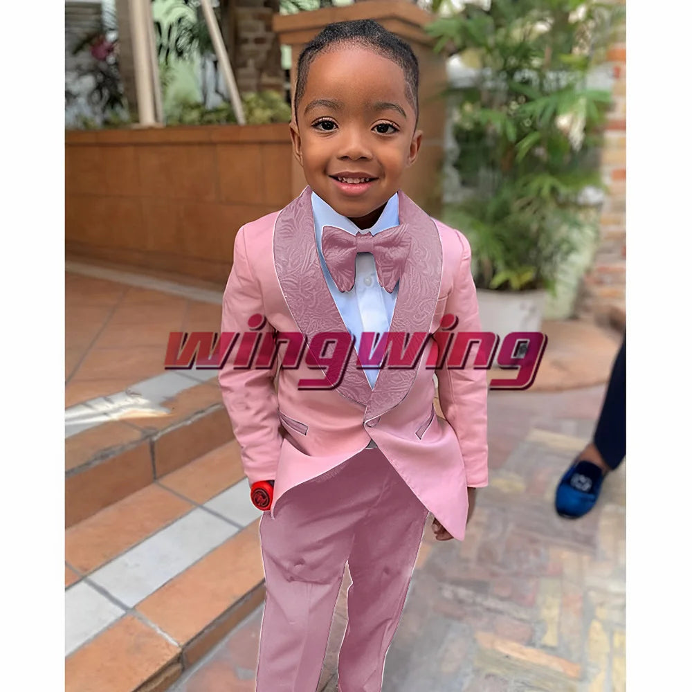Suit for Boys Wedding Jacket Pants Bow Tie Set of 2 Shawl Collar Floral Blazer Fashion Kids Clothes 2-16 Years K's Collection Store