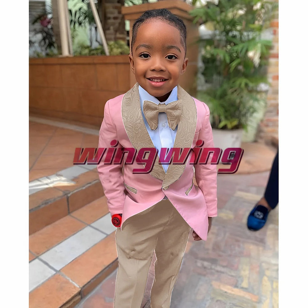 Suit for Boys Wedding Jacket Pants Bow Tie Set of 2 Shawl Collar Floral Blazer Fashion Kids Clothes 2-16 Years K's Collection Store