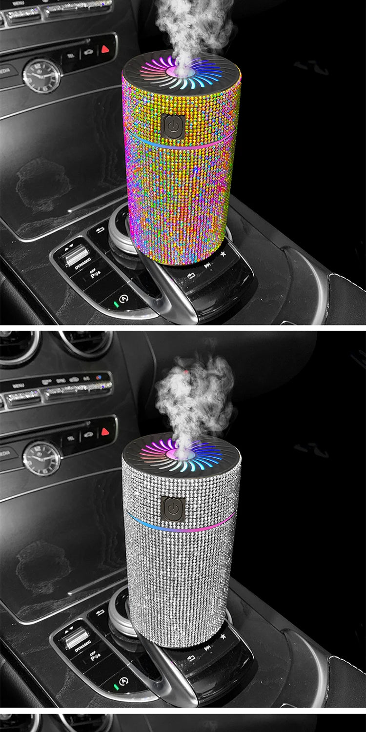 Luxury Diamond Car Diffuser Humidifier with LED Light Auto Air Purifier Aromatherapy Diffuser Air Freshener Car Accessories K's Collection Store