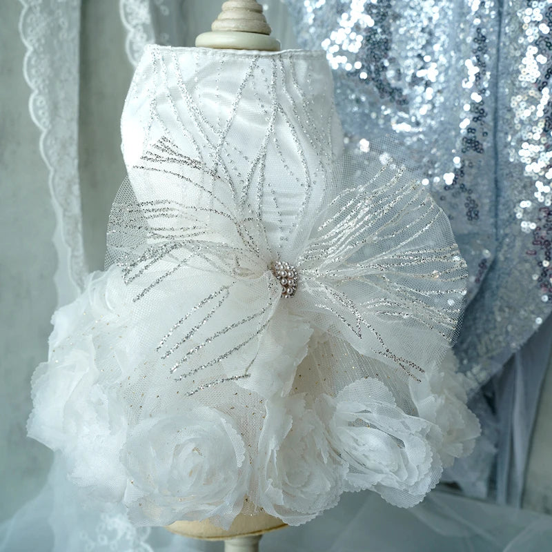 Luxury Designer Puppy Dress for Bride White Pink Girl Dog Wedding Outfit Formal Costume with Lace Rose Flower Small Dog Clothing K's Collection Store