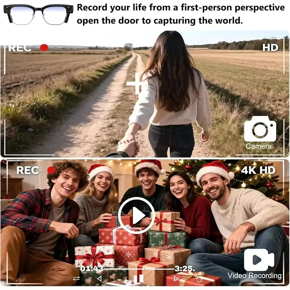 2026 New 8MP Ultra-Wide HD Camera Smart Glasses Video Record 4GB AI Photo Recognition BT Call Translation Voice Smart Glasses K's Collection Store