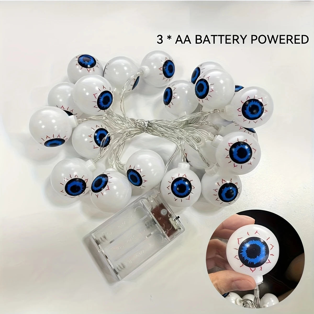 Glow Horror Eyeball Halloween String Lights Battery Powered Waterproof Atmosphere Lamp For Home Holiday Party Spooky Wall Decor K's Collection Store