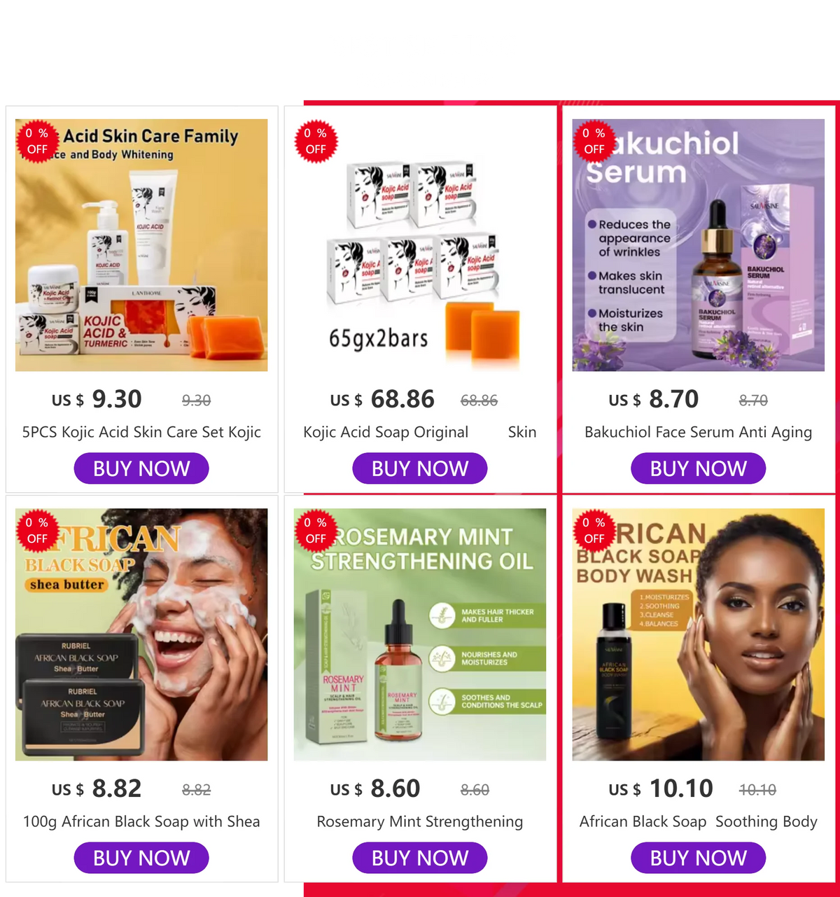 Men's beard balm store grid screenshot with multiple skincare items and prices