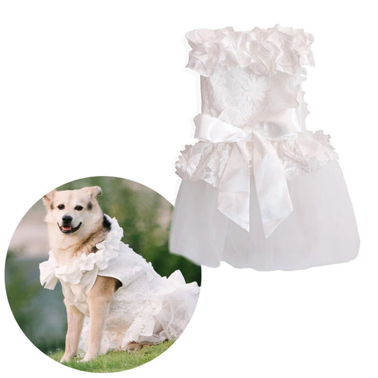 Wedding Dress for Dogs Luxury White Lace Ruffles Princess Dress with Big Ribbon Bow for Girl Dog Party Pet Formal Dress Costume K's Collection Store