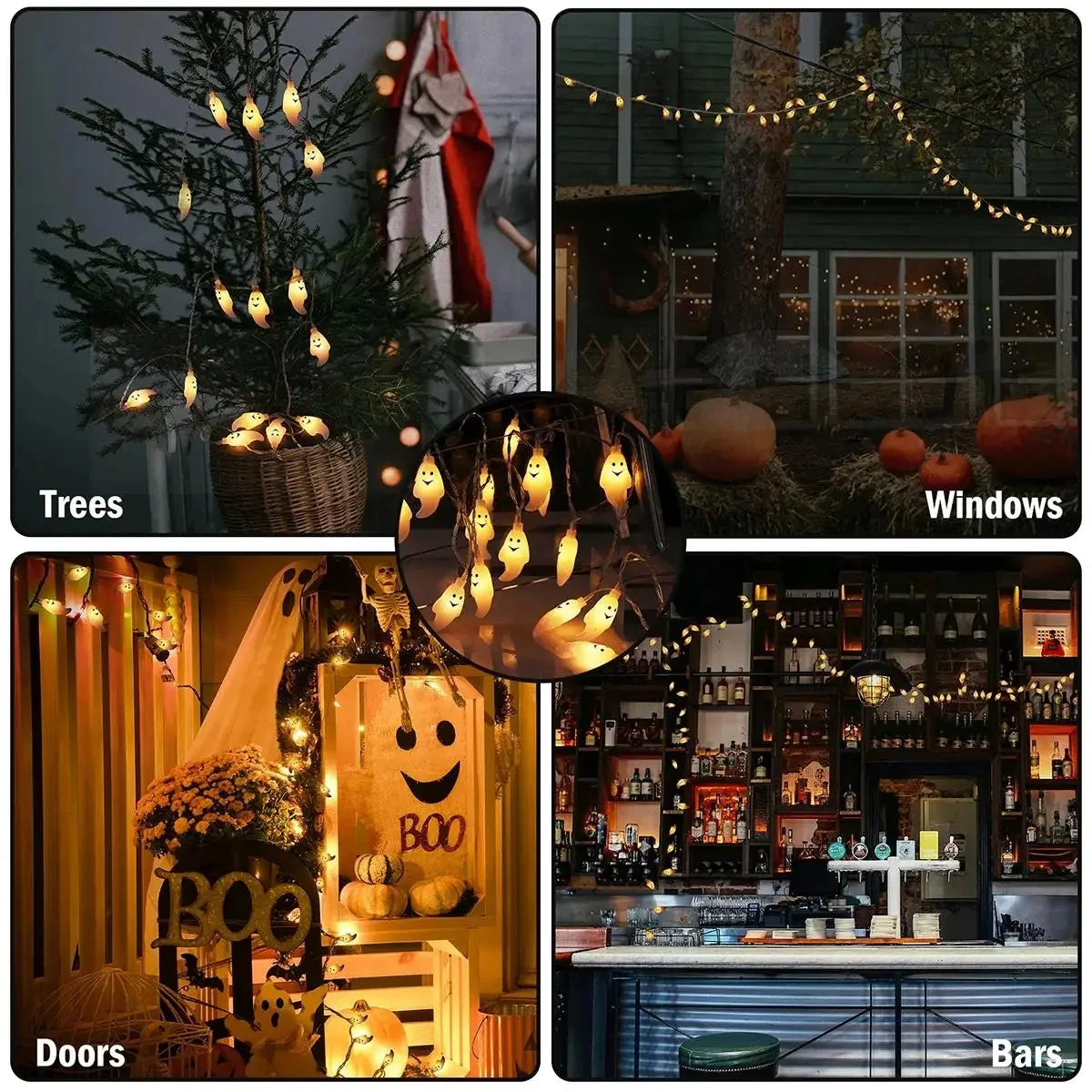 Halloween Ghost Shape LED Fairy Lights Battery Operated Spooky Glow String Horror Decor Prop For Home Holidays Party Decor Lamp K's Collection Store