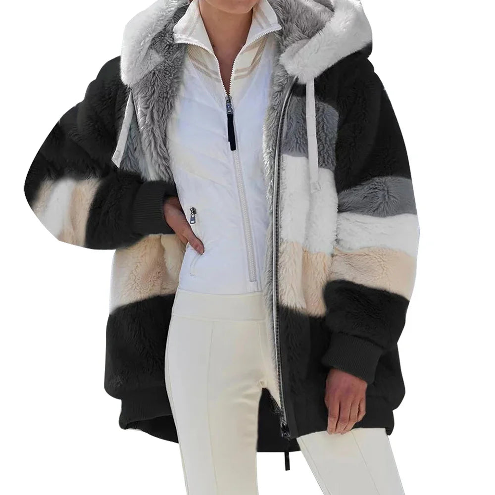 Oversized Jacket for Women Coat 2025 Autumn Winter Warm Plush Pocket Hooded Streetwear Loose Lady Zipper Cashmere Outerwear Coat K's Collection Store