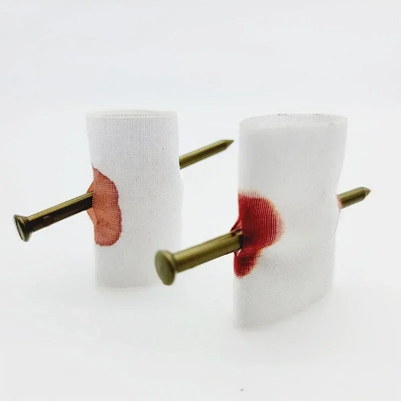 1/5pcs Halloween Fake Nail Through Finger Prank Toys Scary Magic Toy Funny Bloody Nail Bandage April Fool's Day Trick Joke Toy K's Collection Store