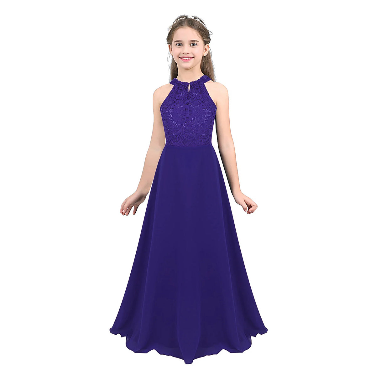 Kids Chiffon Floral Lace Cutout Back Flower Girl Dress Childs Girls Children Wedding Birthday Party Clothes K's Collection Store