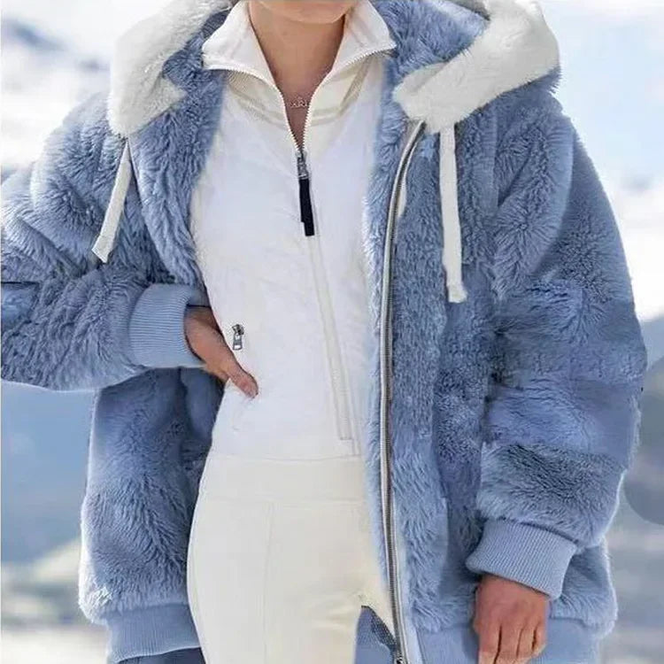 Oversized Jacket for Women Coat 2025 Autumn Winter Warm Plush Pocket Hooded Streetwear Loose Lady Zipper Cashmere Outerwear Coat K's Collection Store