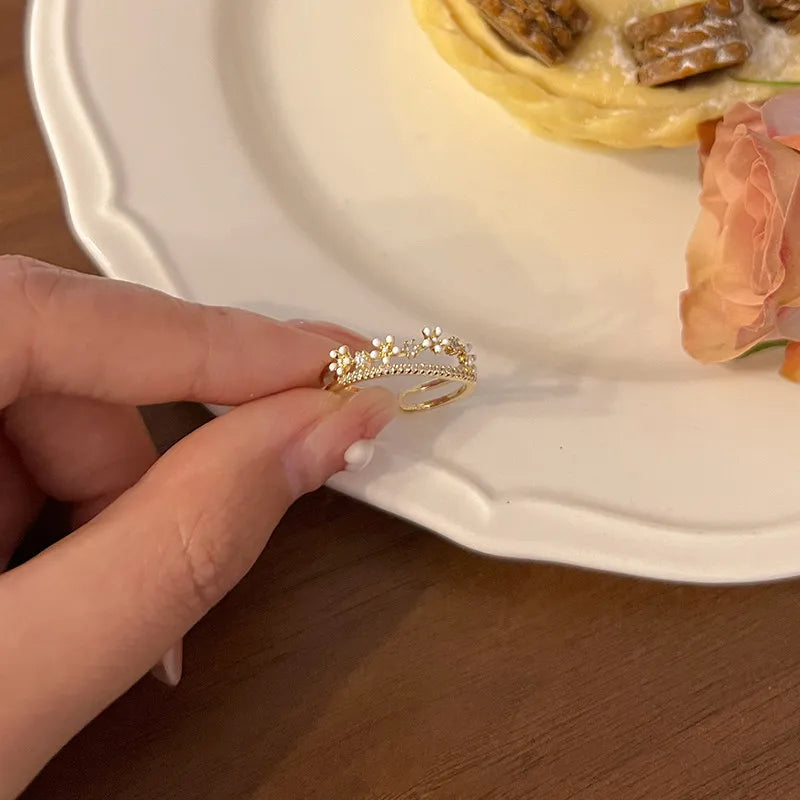Luxury Zircon Flower Opening Rings for Women Cubic Zirconia Rose Cherry Blossom Tulip Adjustable Finger Ring Wedding Jewelry K's Collection Store